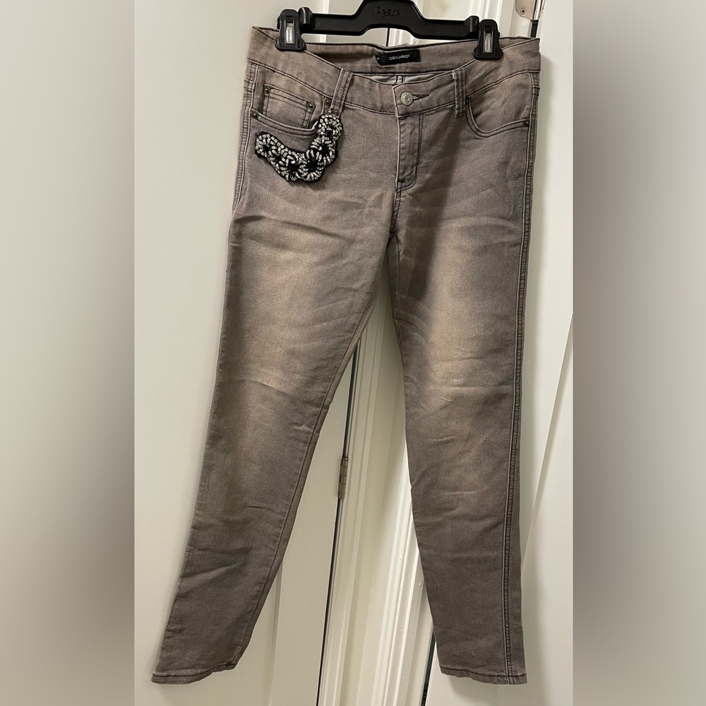 Grey Low Rise Denim with Beaded Appliqué